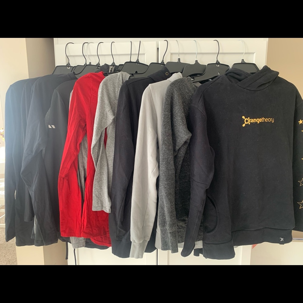 Lot of 12 OTF Orangetheory long sleeve shirts -zip ups - hoodies sizes XS SM Md